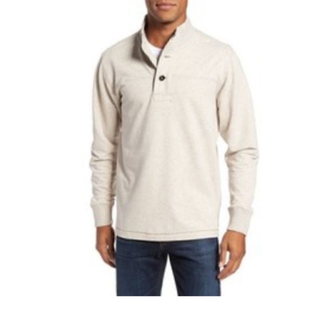 Jeremiah Taylor Quarter Button Pullover Beige Mock-Neck Sweater XL